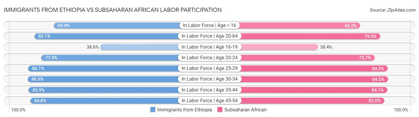 Immigrants from Ethiopia vs Subsaharan African Labor Participation
