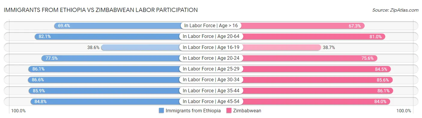 Immigrants from Ethiopia vs Zimbabwean Labor Participation