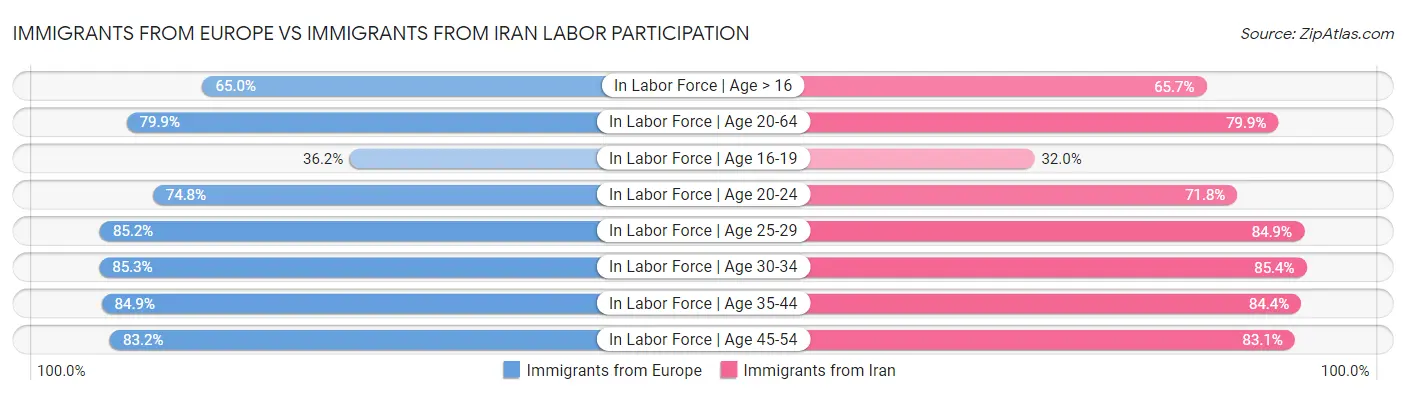 Immigrants from Europe vs Immigrants from Iran Labor Participation