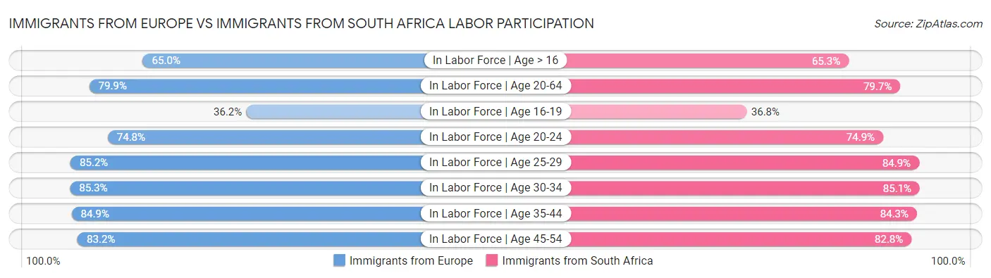 Immigrants from Europe vs Immigrants from South Africa Labor Participation