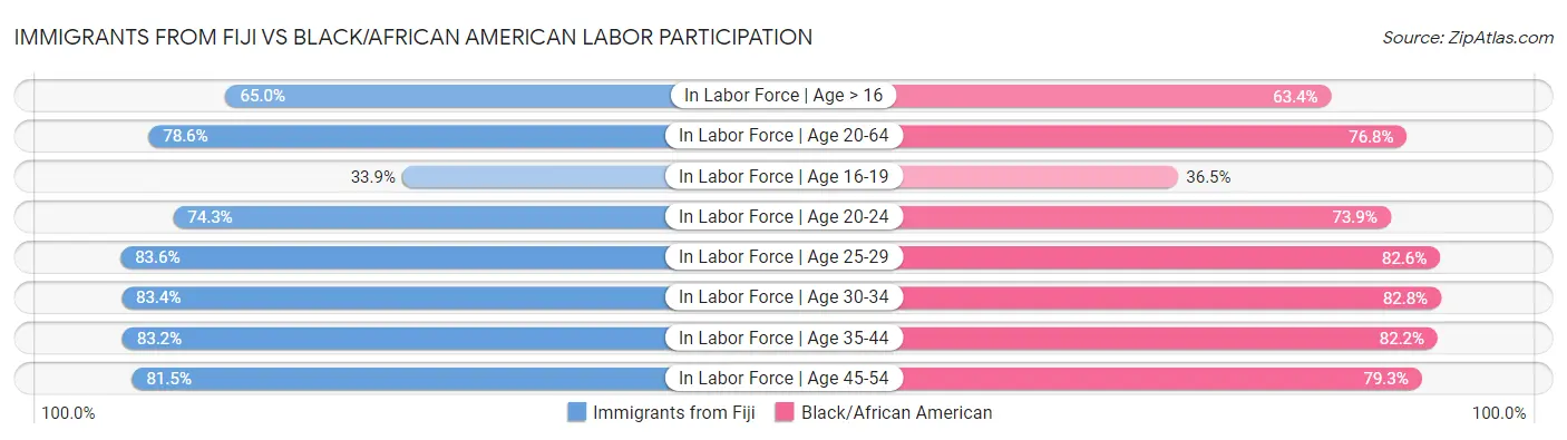 Immigrants from Fiji vs Black/African American Labor Participation