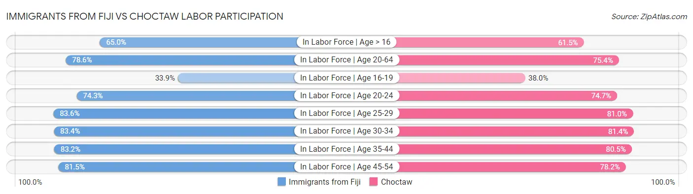 Immigrants from Fiji vs Choctaw Labor Participation