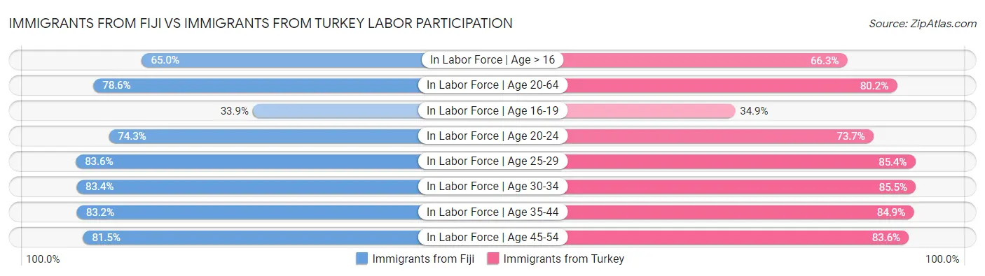 Immigrants from Fiji vs Immigrants from Turkey Labor Participation