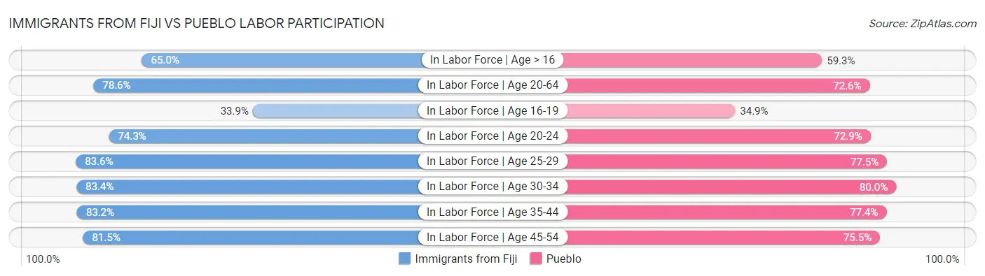 Immigrants from Fiji vs Pueblo Labor Participation