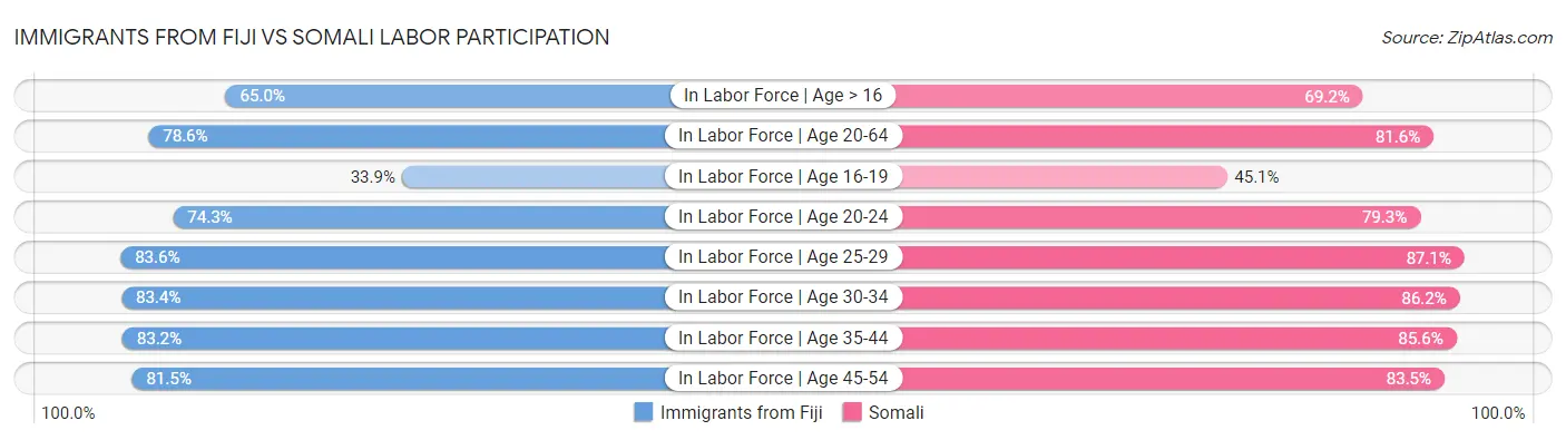 Immigrants from Fiji vs Somali Labor Participation