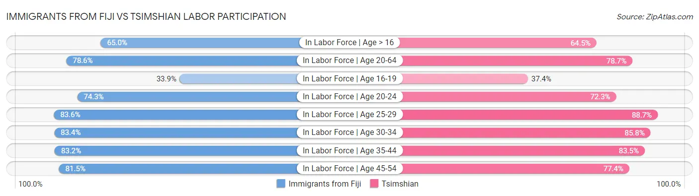Immigrants from Fiji vs Tsimshian Labor Participation