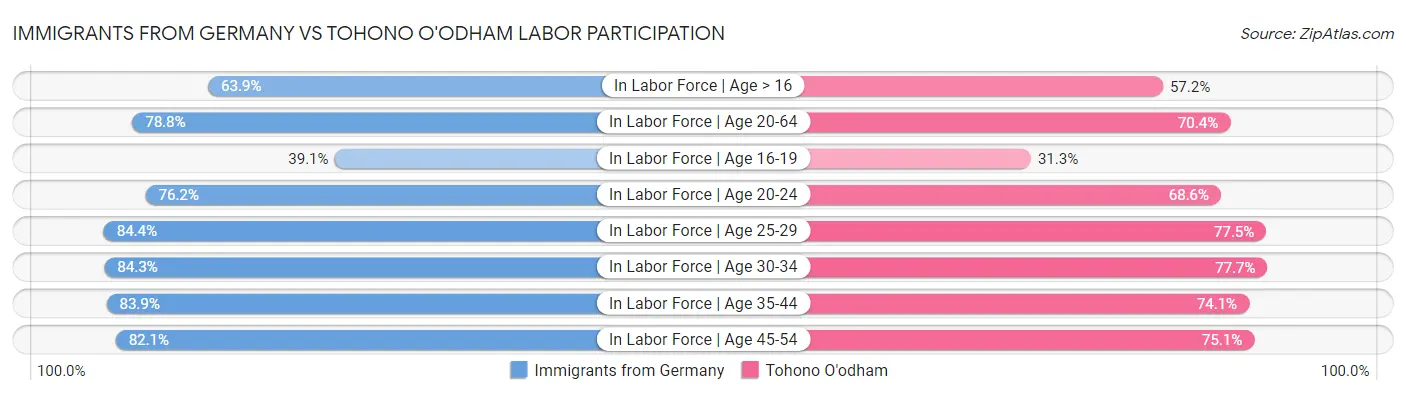 Immigrants from Germany vs Tohono O'odham Labor Participation
