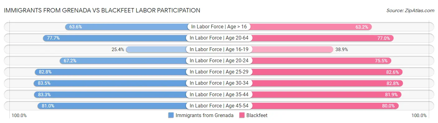Immigrants from Grenada vs Blackfeet Labor Participation