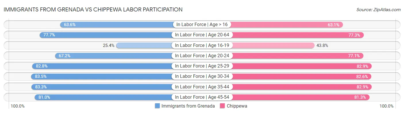 Immigrants from Grenada vs Chippewa Labor Participation