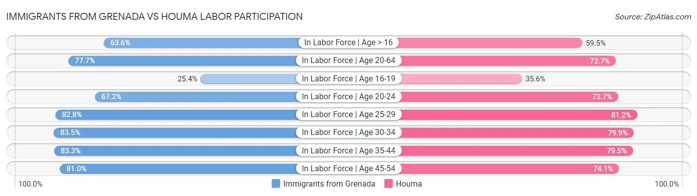 Immigrants from Grenada vs Houma Labor Participation