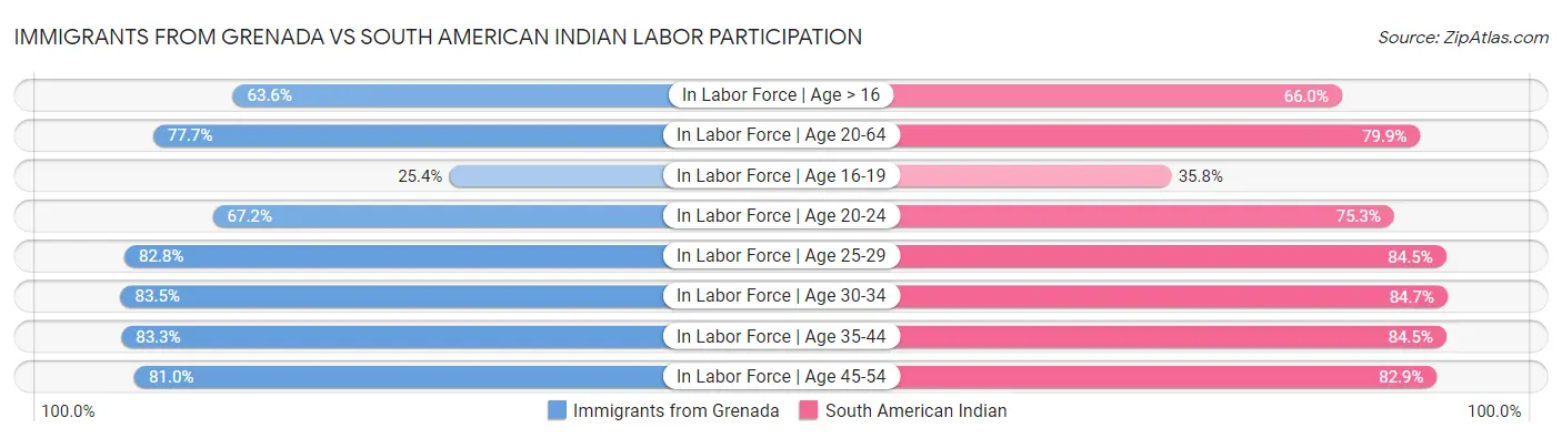 Immigrants from Grenada vs South American Indian Labor Participation