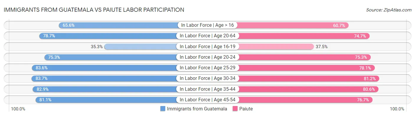 Immigrants from Guatemala vs Paiute Labor Participation