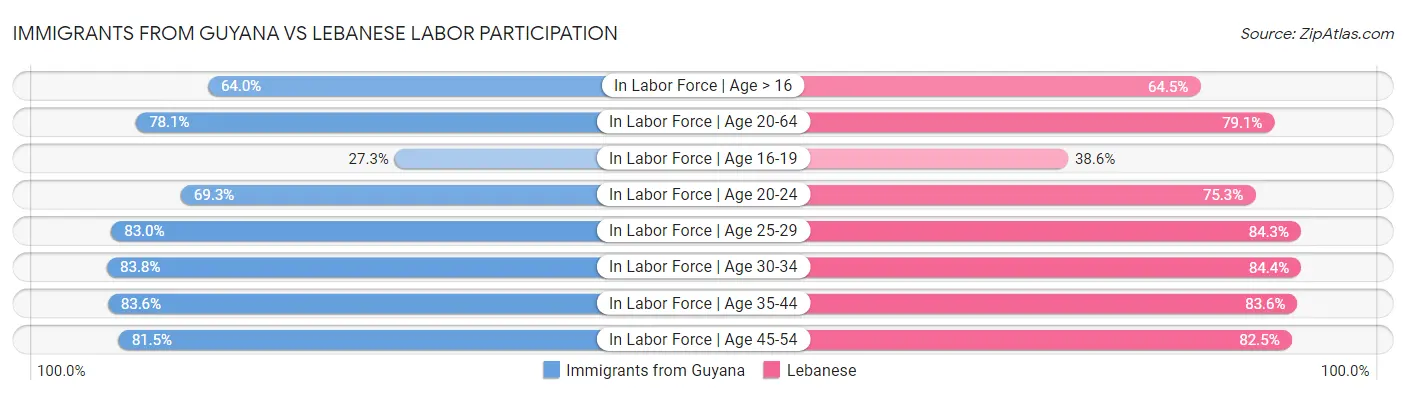 Immigrants from Guyana vs Lebanese Labor Participation