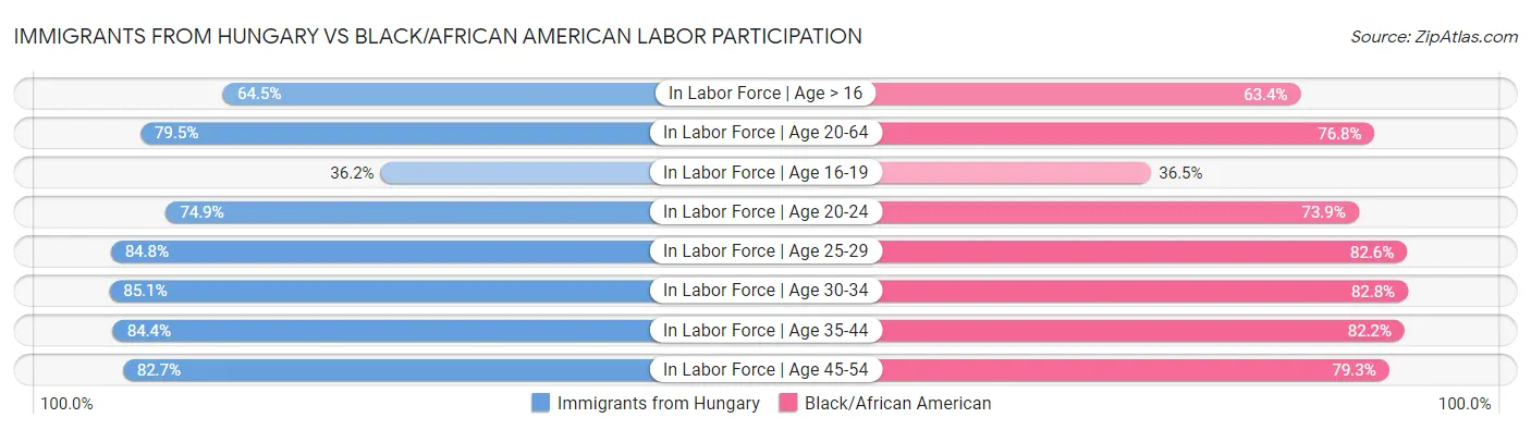Immigrants from Hungary vs Black/African American Labor Participation