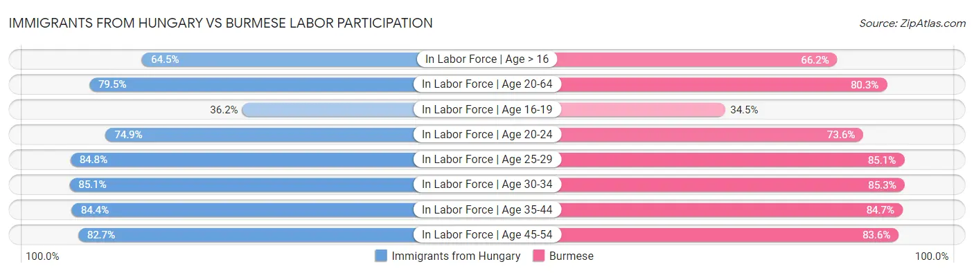 Immigrants from Hungary vs Burmese Labor Participation
