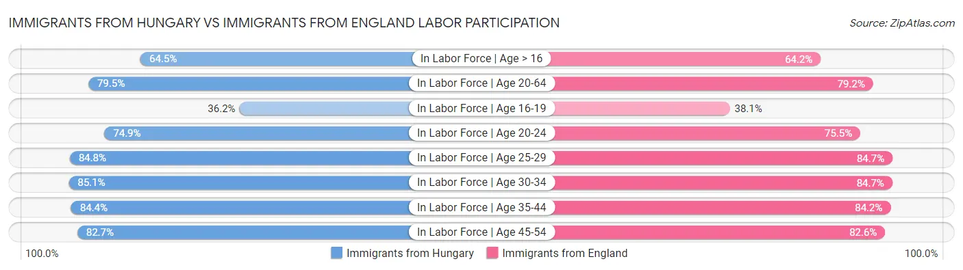 Immigrants from Hungary vs Immigrants from England Labor Participation