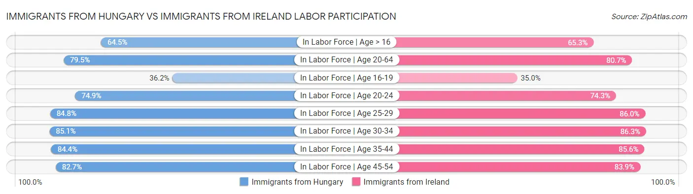 Immigrants from Hungary vs Immigrants from Ireland Labor Participation