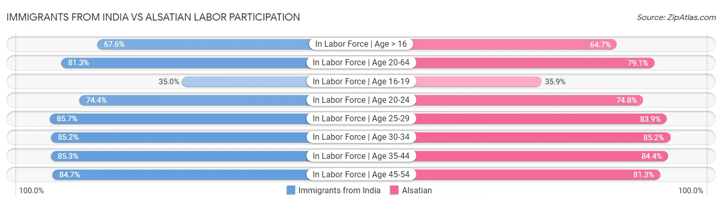 Immigrants from India vs Alsatian Labor Participation