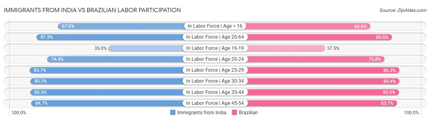 Immigrants from India vs Brazilian Labor Participation