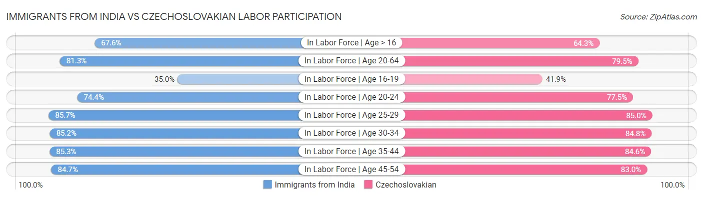 Immigrants from India vs Czechoslovakian Labor Participation