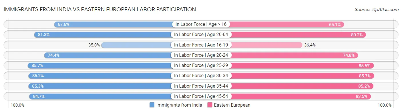 Immigrants from India vs Eastern European Labor Participation