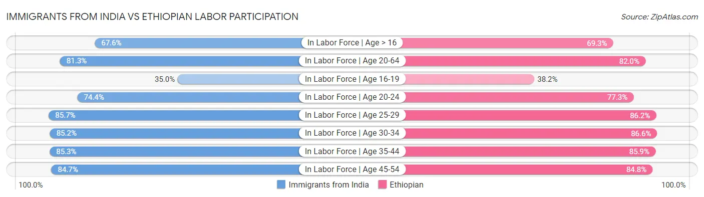 Immigrants from India vs Ethiopian Labor Participation
