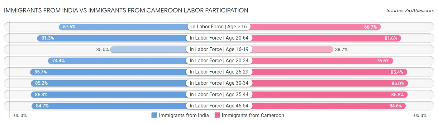 Immigrants from India vs Immigrants from Cameroon Labor Participation