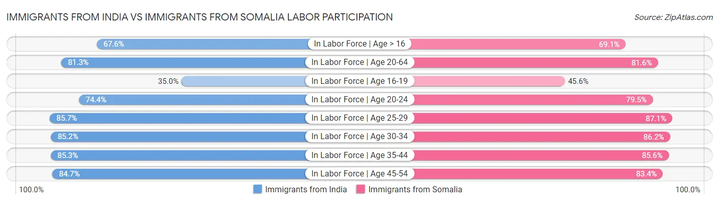 Immigrants from India vs Immigrants from Somalia Labor Participation