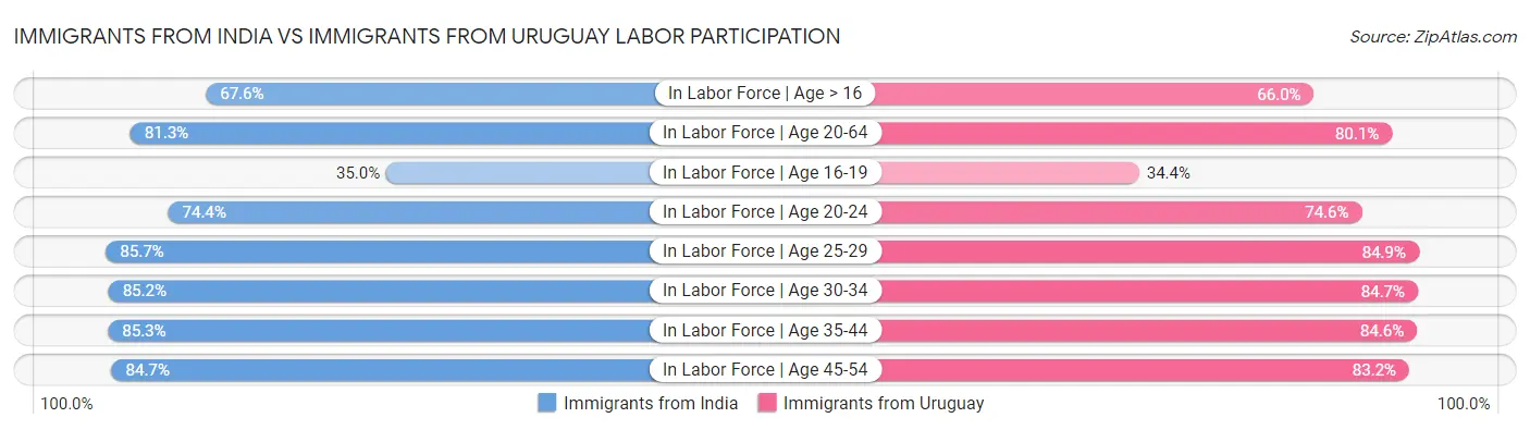Immigrants from India vs Immigrants from Uruguay Labor Participation