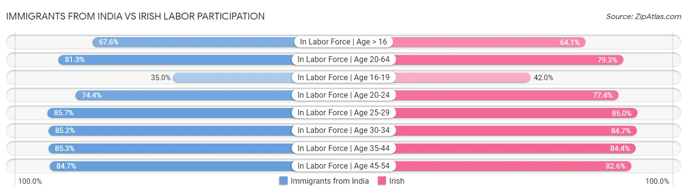 Immigrants from India vs Irish Labor Participation
