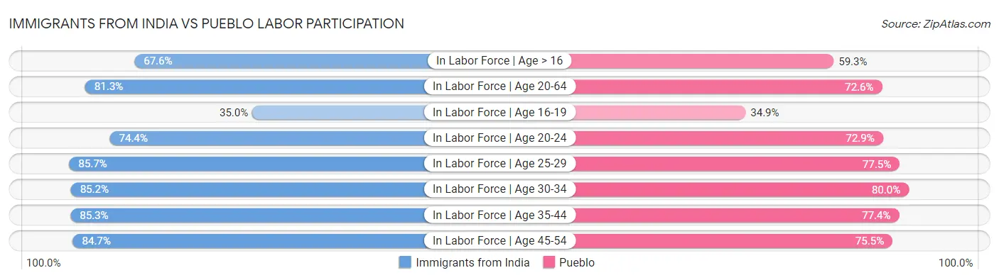Immigrants from India vs Pueblo Labor Participation