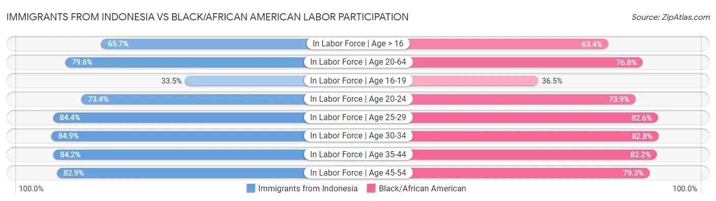 Immigrants from Indonesia vs Black/African American Labor Participation