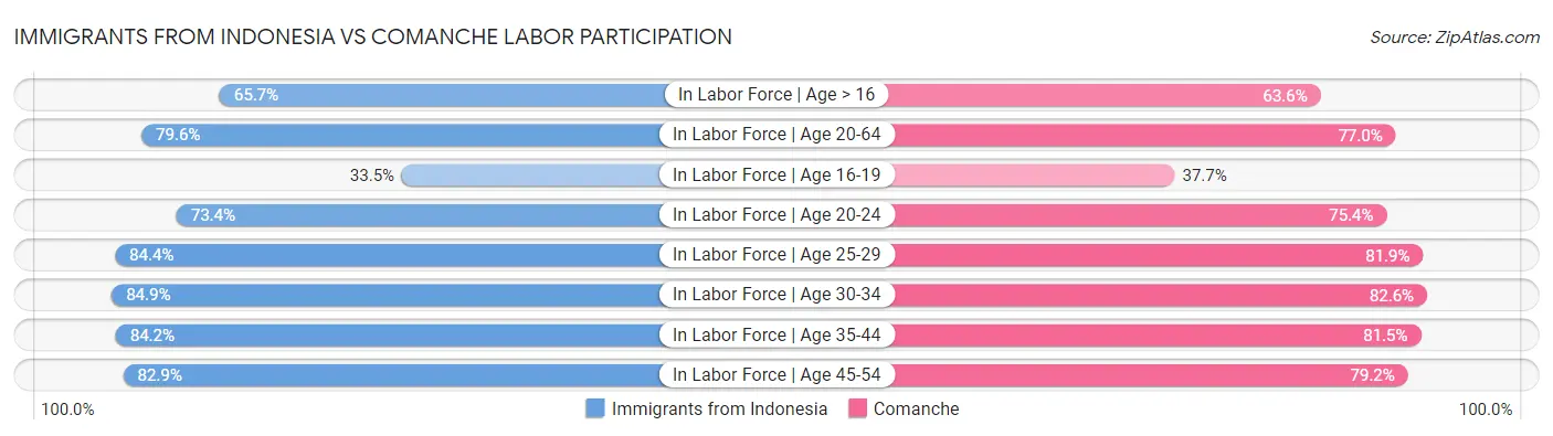 Immigrants from Indonesia vs Comanche Labor Participation