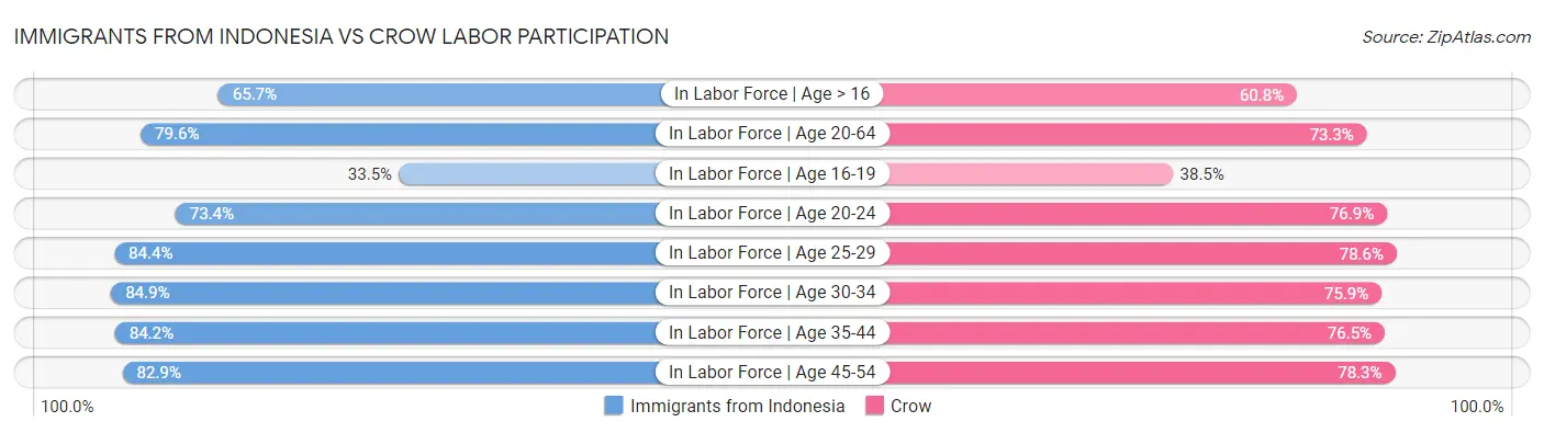 Immigrants from Indonesia vs Crow Labor Participation