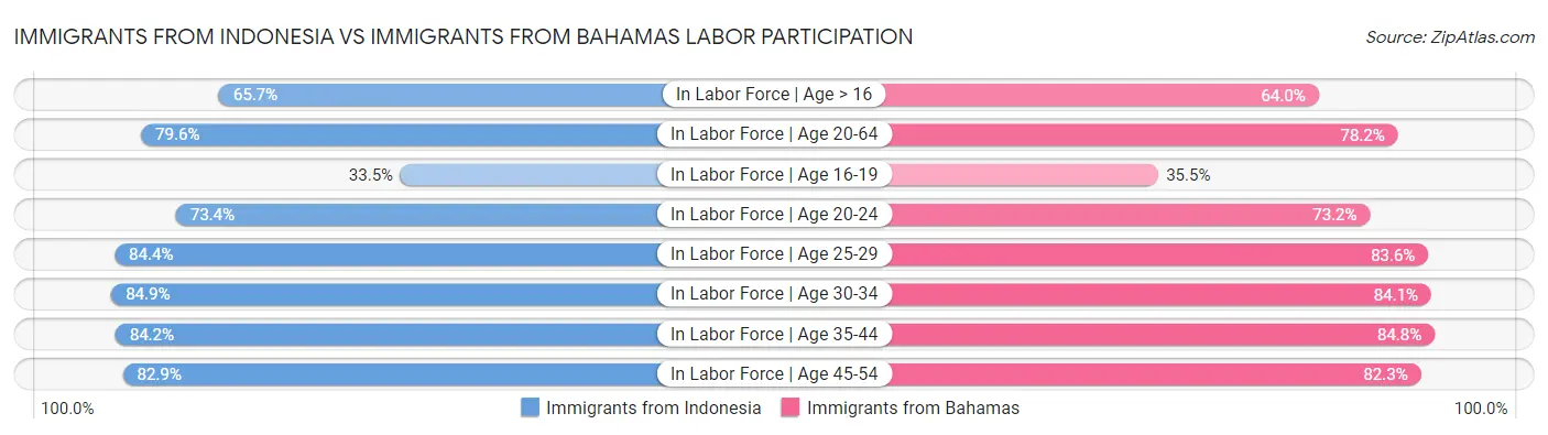 Immigrants from Indonesia vs Immigrants from Bahamas Labor Participation