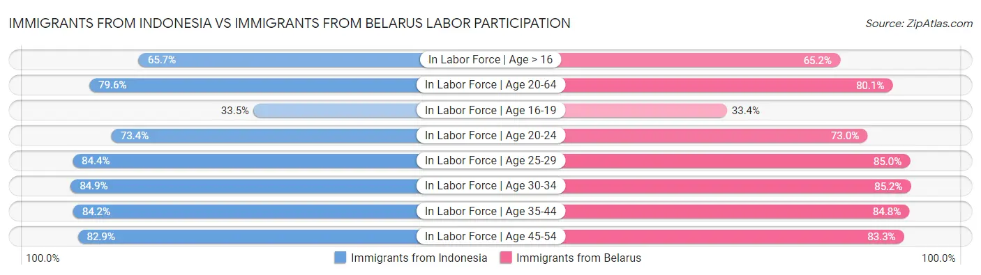Immigrants from Indonesia vs Immigrants from Belarus Labor Participation