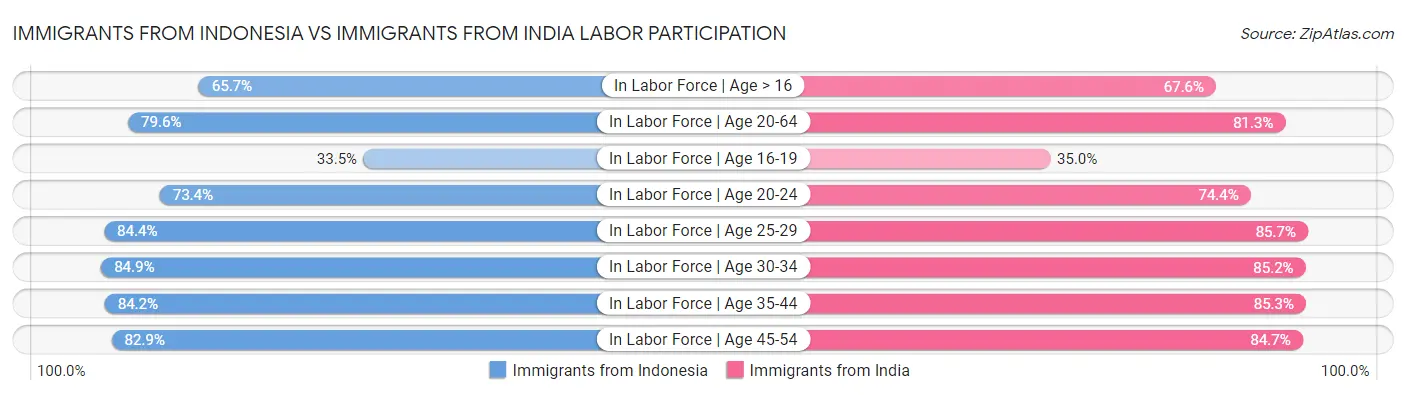 Immigrants from Indonesia vs Immigrants from India Labor Participation