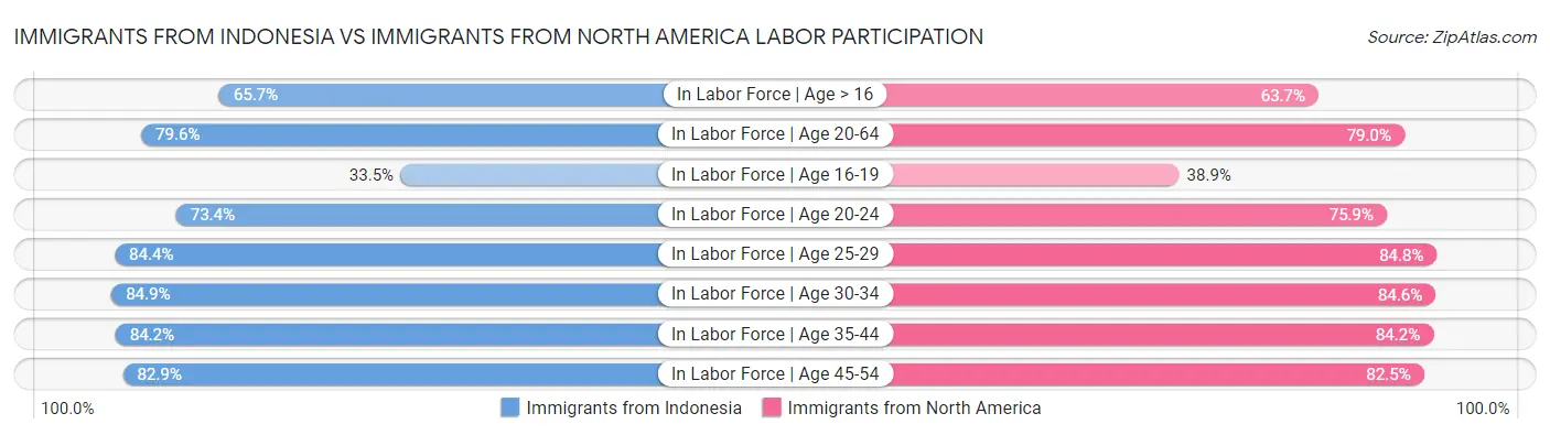 Immigrants from Indonesia vs Immigrants from North America Labor Participation