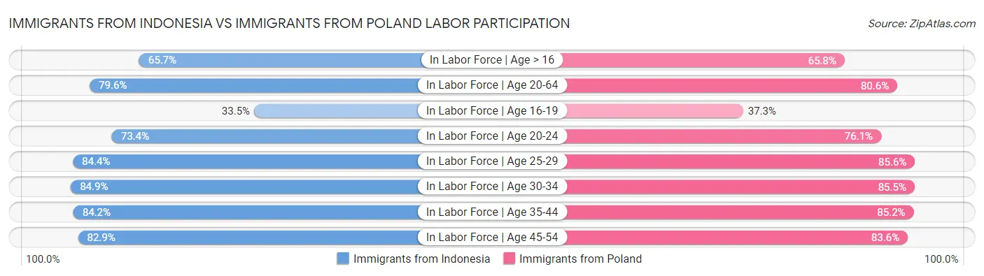 Immigrants from Indonesia vs Immigrants from Poland Labor Participation
