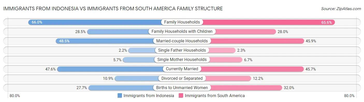 Immigrants from Indonesia vs Immigrants from South America Family Structure