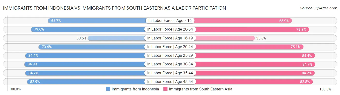 Immigrants from Indonesia vs Immigrants from South Eastern Asia Labor Participation