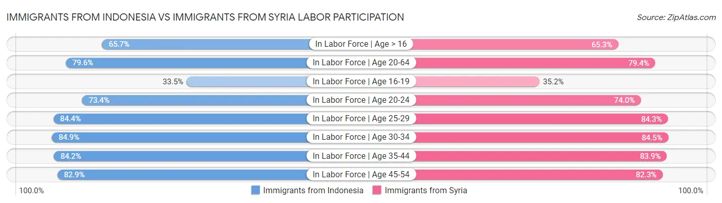 Immigrants from Indonesia vs Immigrants from Syria Labor Participation