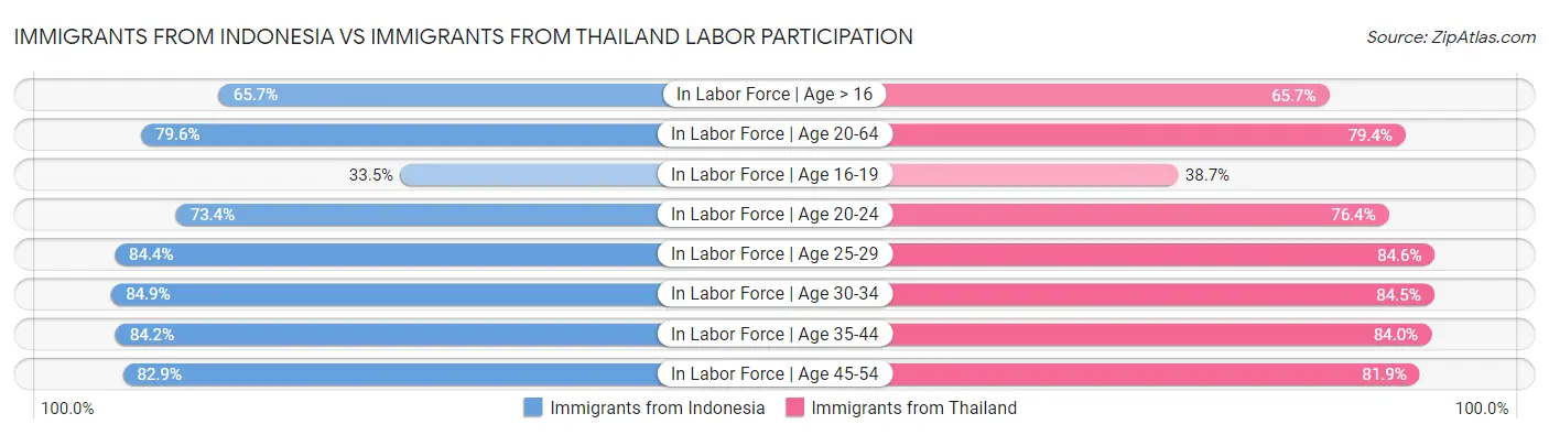 Immigrants from Indonesia vs Immigrants from Thailand Labor Participation