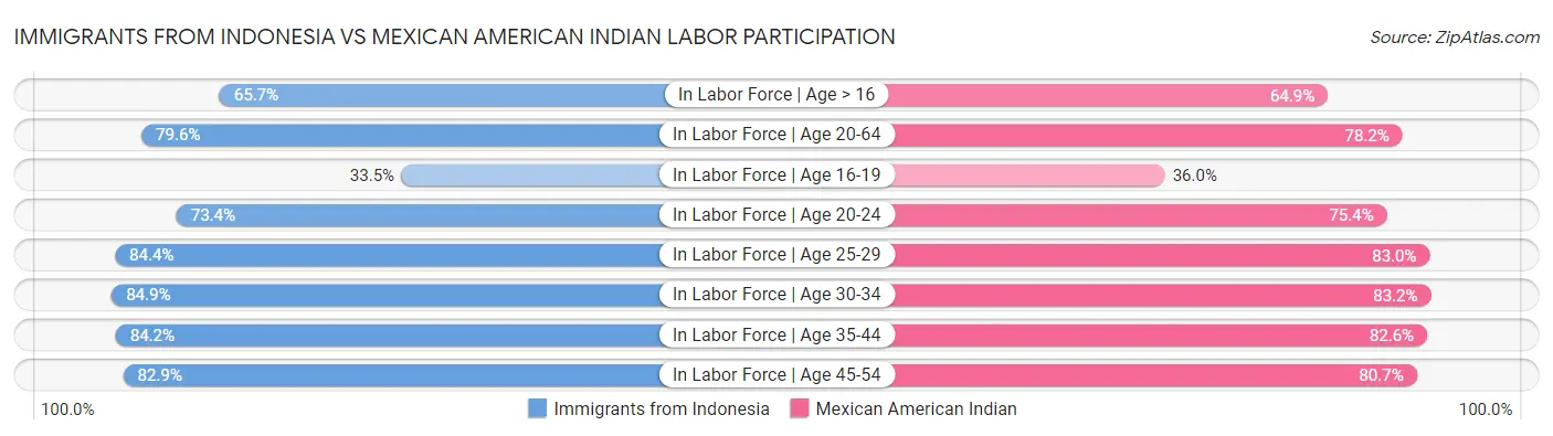 Immigrants from Indonesia vs Mexican American Indian Labor Participation