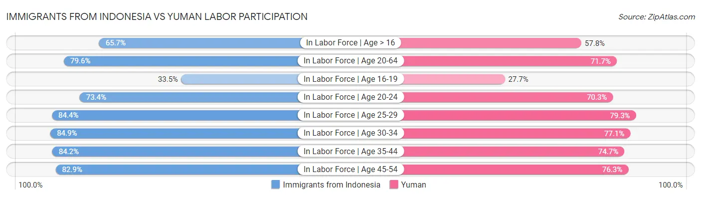 Immigrants from Indonesia vs Yuman Labor Participation