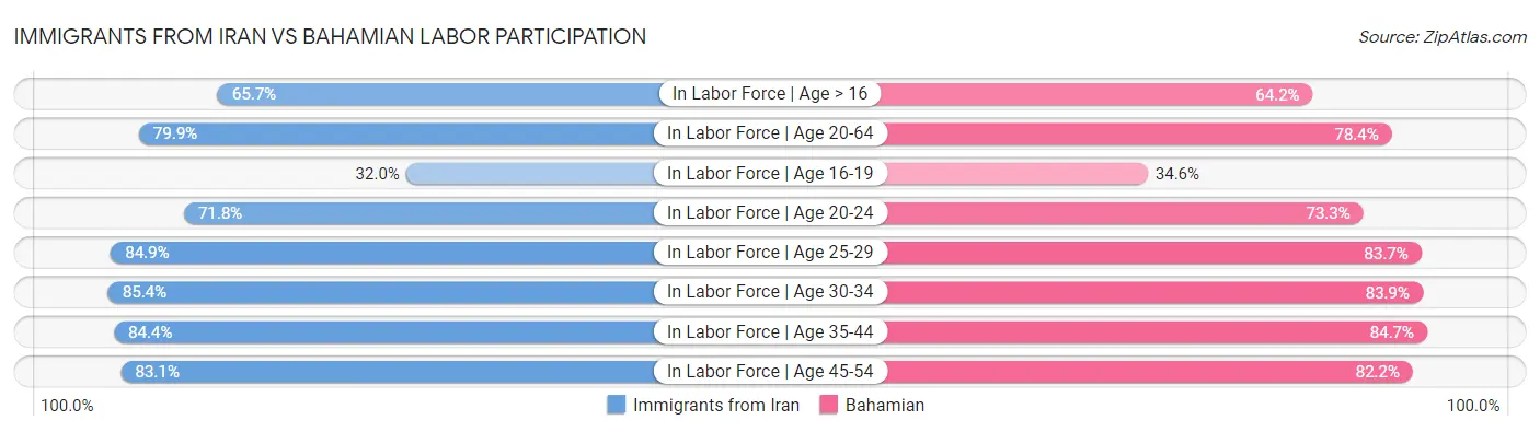 Immigrants from Iran vs Bahamian Labor Participation