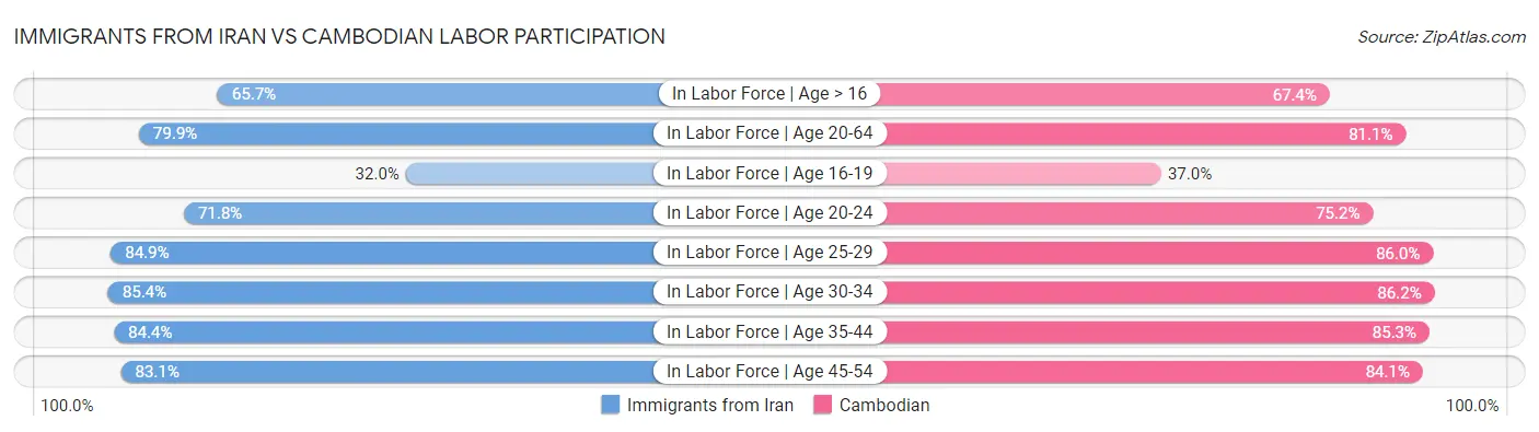 Immigrants from Iran vs Cambodian Labor Participation