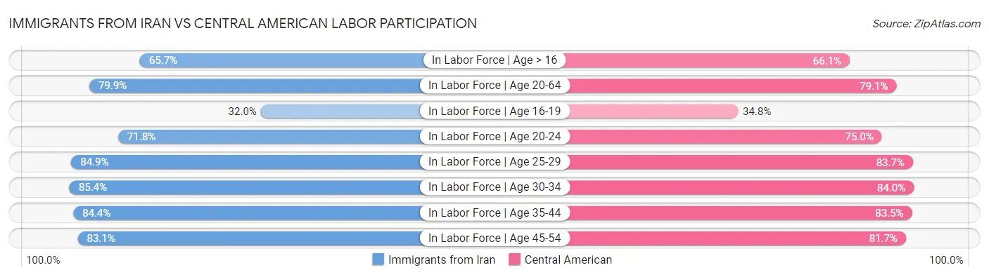 Immigrants from Iran vs Central American Labor Participation