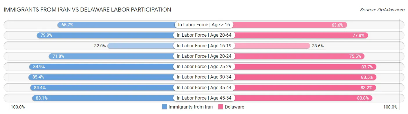 Immigrants from Iran vs Delaware Labor Participation