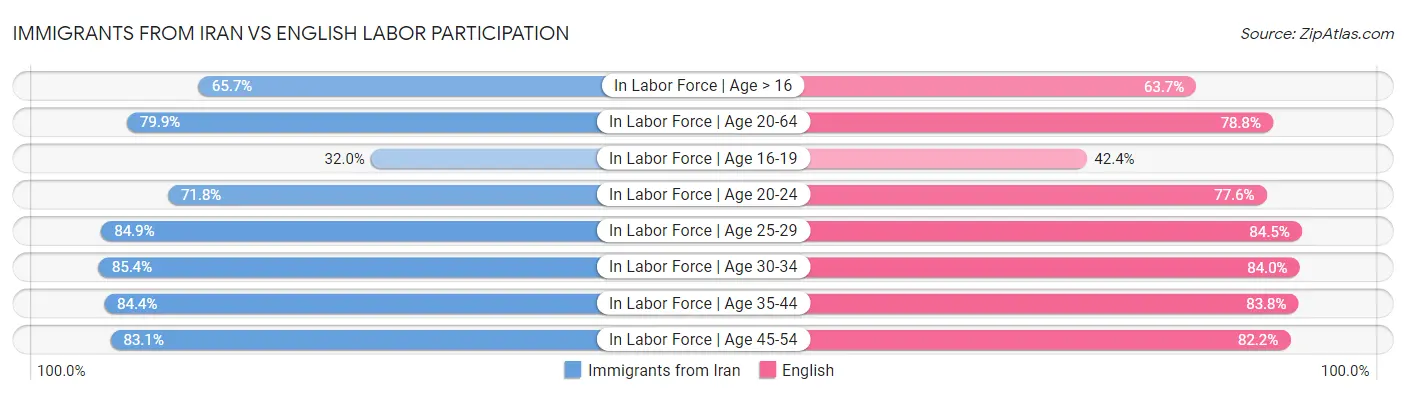 Immigrants from Iran vs English Labor Participation